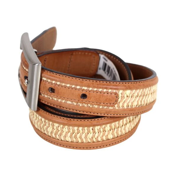 Tommy Bahama Spain TAN BROWN GENUINE LEATHER 1 1/8"Wd STRAW BRAIDED BELT M (D88 - Picture 2 of 12